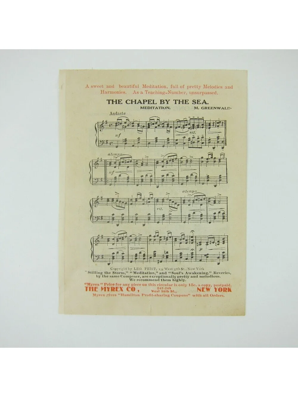Sheet Music Sampler The Myrex Co Secrets, Morning Star, Song of Sea Antique 1911